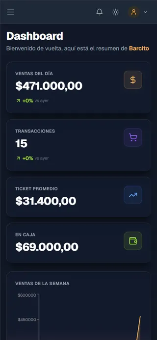 App móvil en modo oscuro